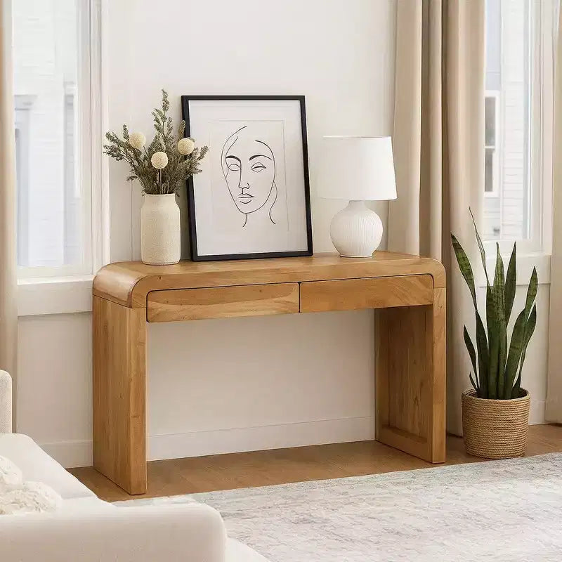 Royal Hampton Console Table | 43 Wide Top | Handcrafted Natural Acacia Wood | Dual Drawer Storage