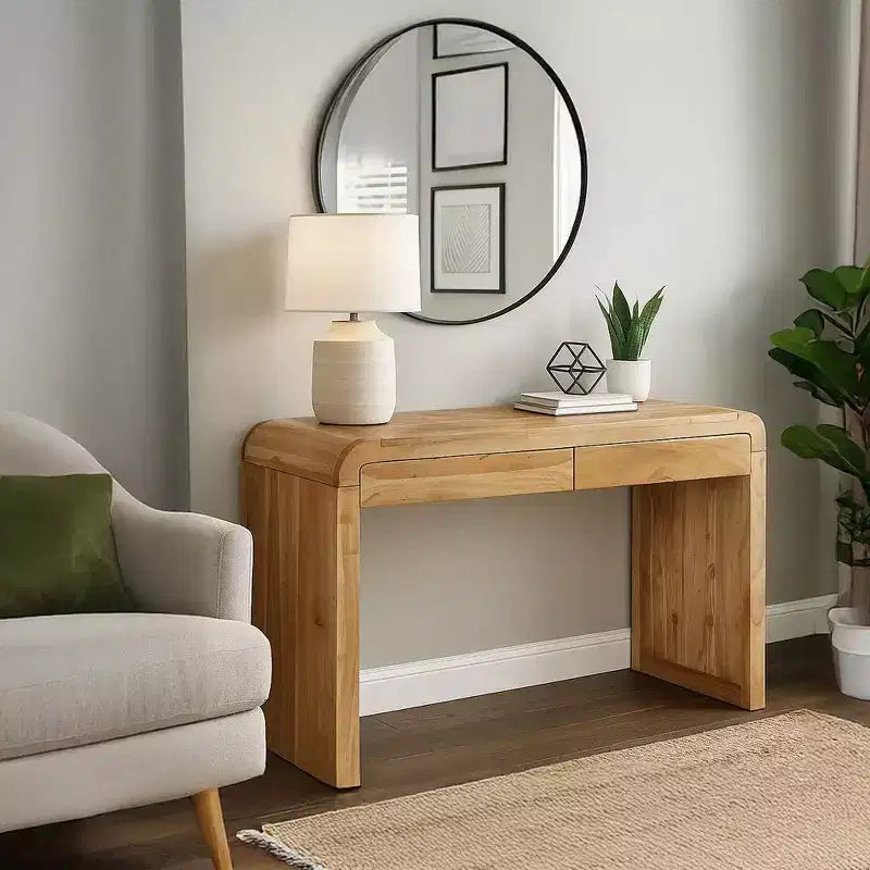 Royal Hampton Console Table | 43 Wide Top | Handcrafted Natural Acacia Wood | Dual Drawer Storage
