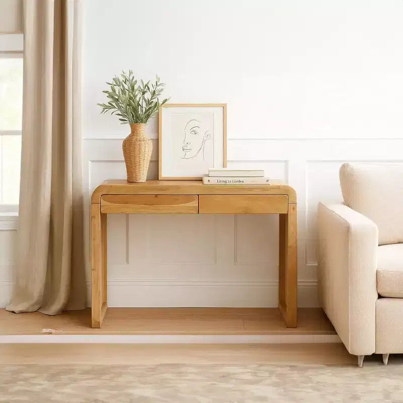 Royal Hampton Console Table | 43 Wide Top | Handcrafted Natural Acacia Wood | Dual Drawer Storage