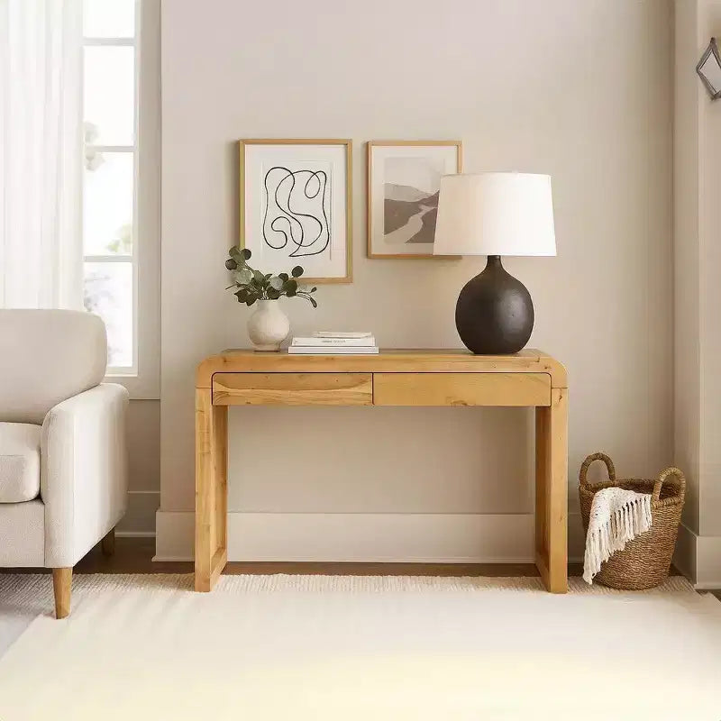 Royal Hampton Console Table | 43 Wide Top | Handcrafted Natural Acacia Wood | Dual Drawer Storage