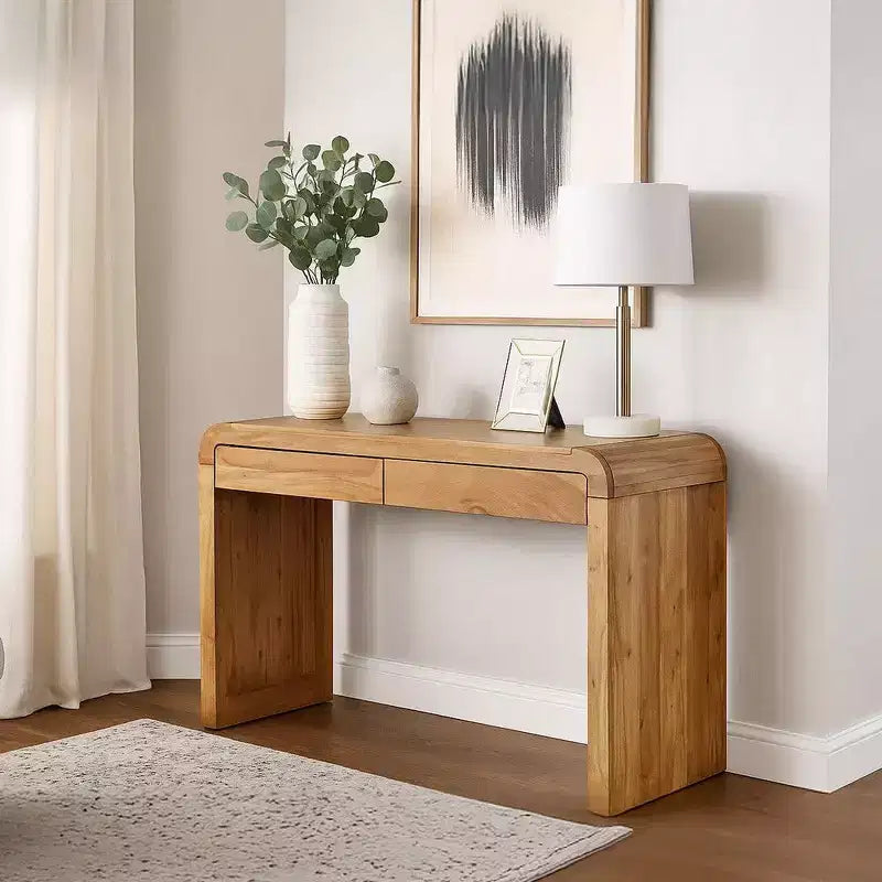Royal Hampton Console Table | 43 Wide Top | Handcrafted Natural Acacia Wood | Dual Drawer Storage