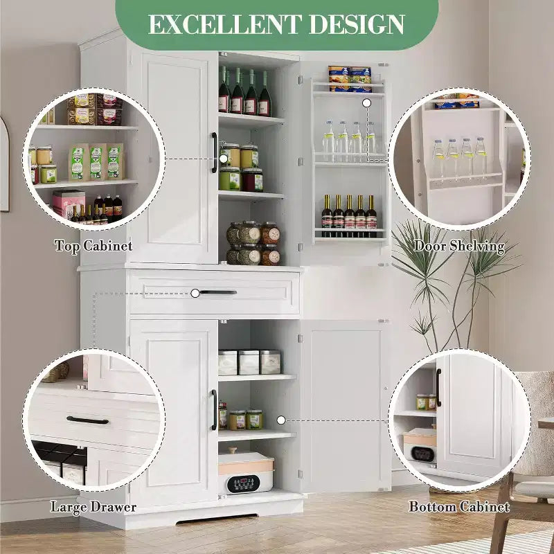 COZONY 72'' Tall Kitchen Pantry Cabinet with Drawer and Adjustable Shelves, Farmhouse Storage Cupboard for Dining Room or Laundry