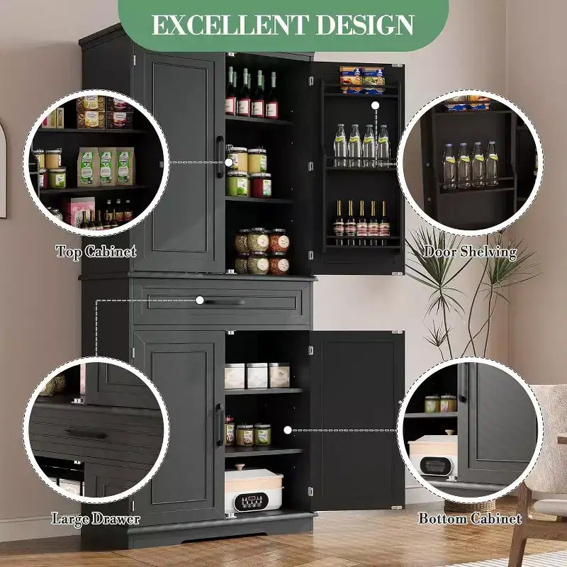 COZONY 72'' Tall Kitchen Pantry Cabinet with Drawer and Adjustable Shelves, Farmhouse Storage Cupboard for Dining Room or Laundry