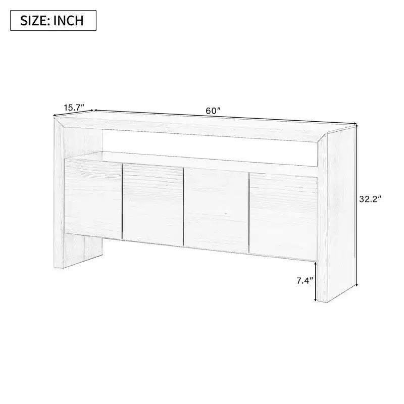 Luxystar Modern Sideboard Buffet Cabinet with 4 Door and Open Shelf Console Table, Black