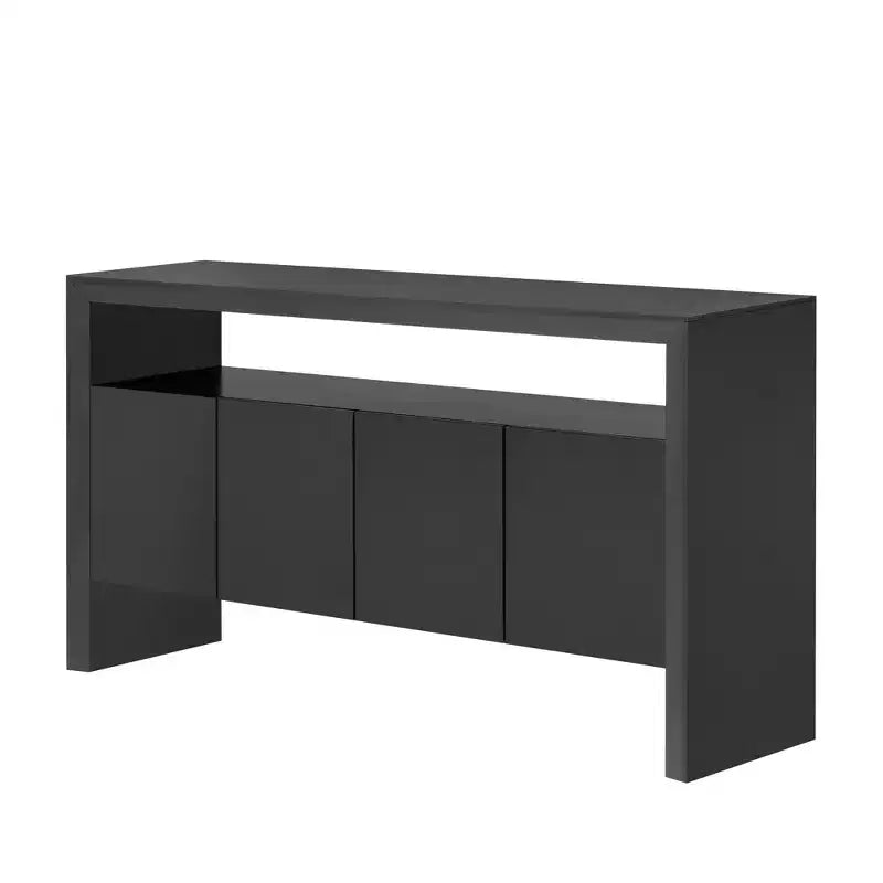 Luxystar Modern Sideboard Buffet Cabinet with 4 Door and Open Shelf Console Table, Black