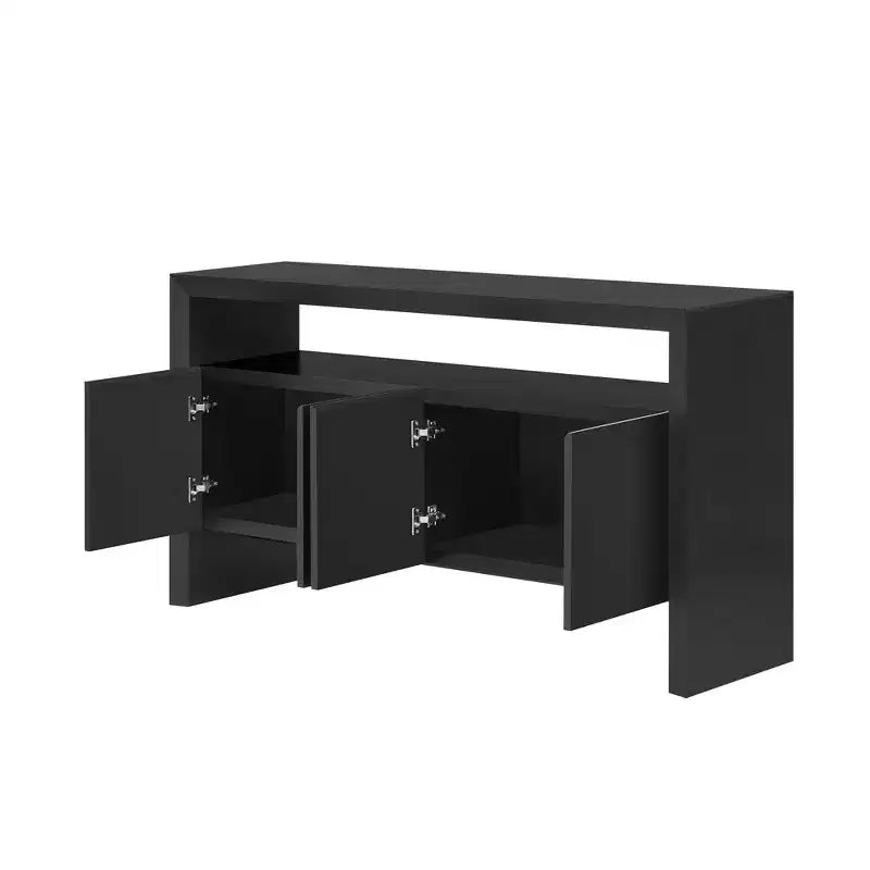 Luxystar Modern Sideboard Buffet Cabinet with 4 Door and Open Shelf Console Table, Black