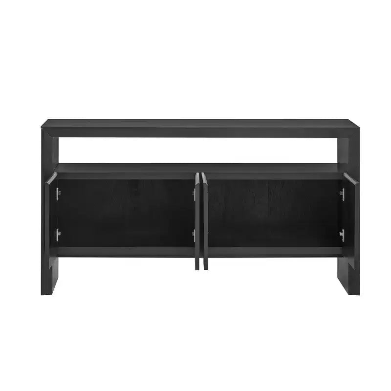 Luxystar Modern Sideboard Buffet Cabinet with 4 Door and Open Shelf Console Table, Black
