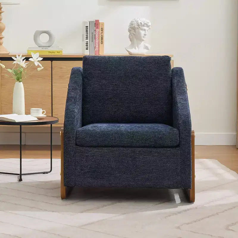 Zeus & Ruta Modern Chenille Fabric Modern Upholstered Armchair with Wooden Side Frame, Cushioned Seat & Backrest