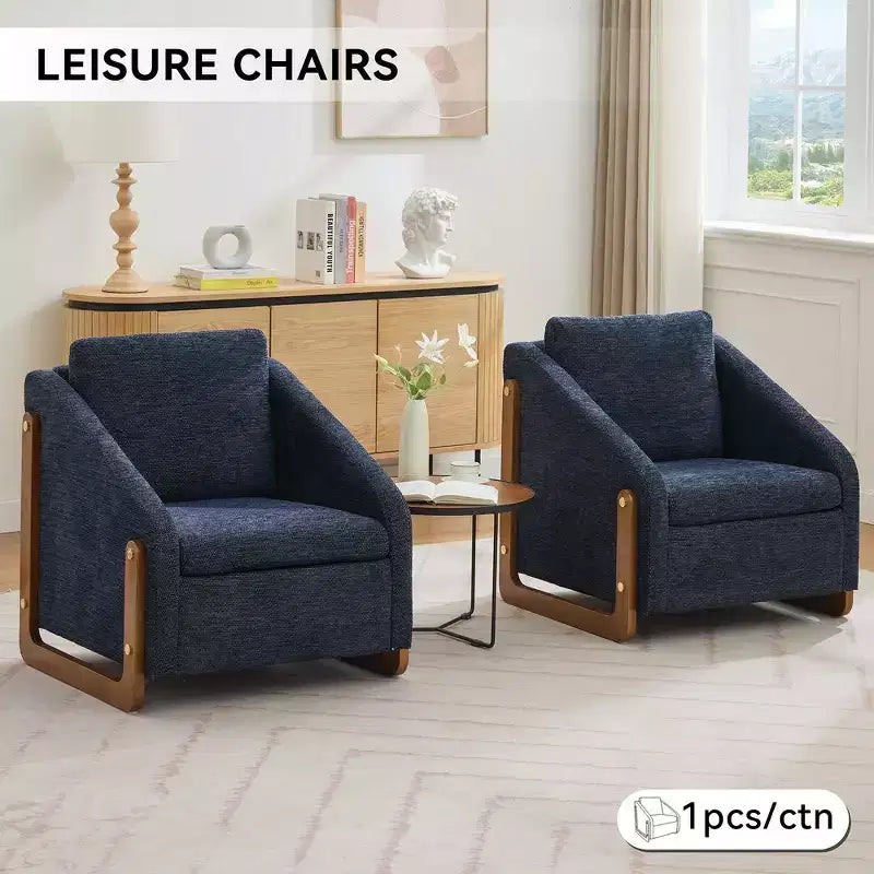 Zeus & Ruta Modern Chenille Fabric Modern Upholstered Armchair with Wooden Side Frame, Cushioned Seat & Backrest