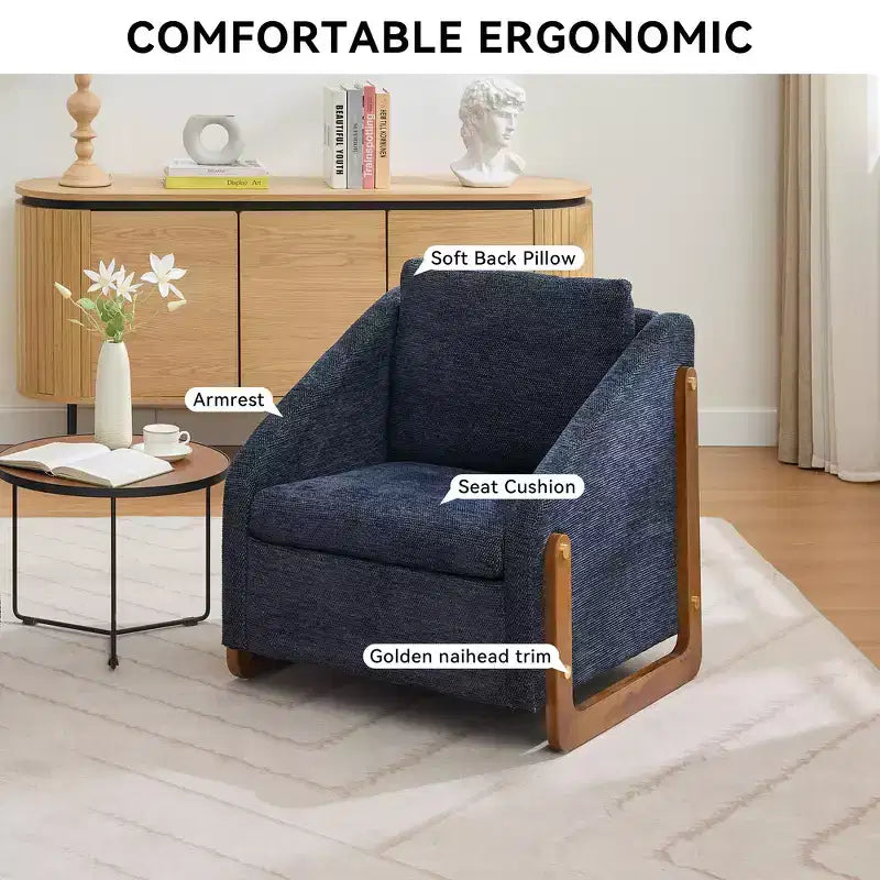 Zeus & Ruta Modern Chenille Fabric Modern Upholstered Armchair with Wooden Side Frame, Cushioned Seat & Backrest