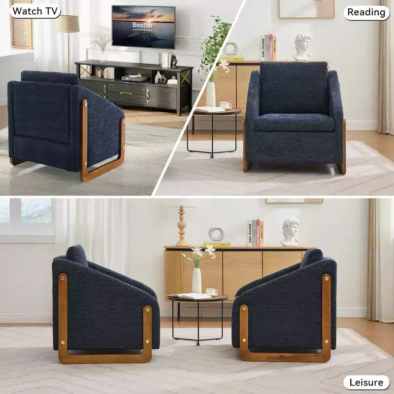 Zeus & Ruta Modern Chenille Fabric Modern Upholstered Armchair with Wooden Side Frame, Cushioned Seat & Backrest