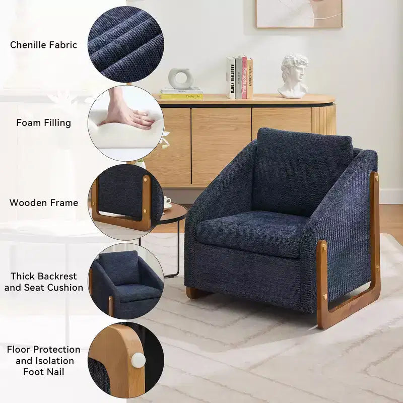 Zeus & Ruta Modern Chenille Fabric Modern Upholstered Armchair with Wooden Side Frame, Cushioned Seat & Backrest