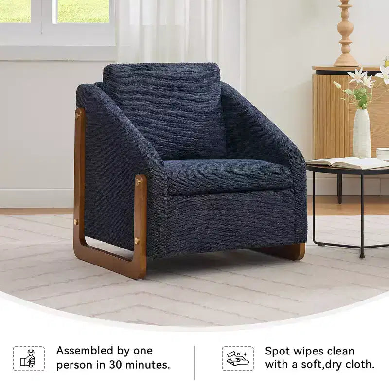 Zeus & Ruta Modern Chenille Fabric Modern Upholstered Armchair with Wooden Side Frame, Cushioned Seat & Backrest