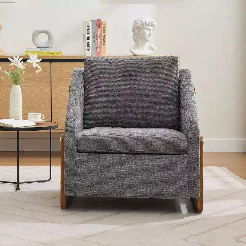 Zeus & Ruta Modern Chenille Fabric Modern Upholstered Armchair with Wooden Side Frame, Cushioned Seat & Backrest