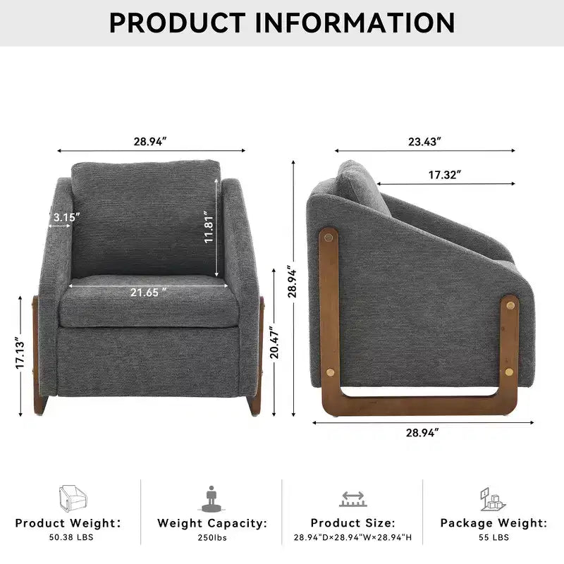 Zeus & Ruta Modern Chenille Fabric Modern Upholstered Armchair with Wooden Side Frame, Cushioned Seat & Backrest