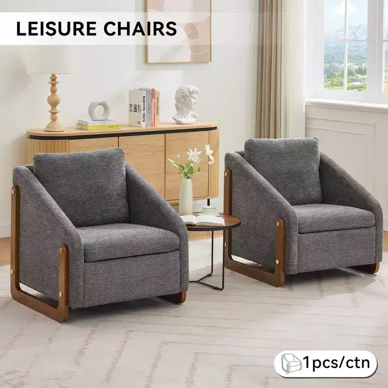 Zeus & Ruta Modern Chenille Fabric Modern Upholstered Armchair with Wooden Side Frame, Cushioned Seat & Backrest