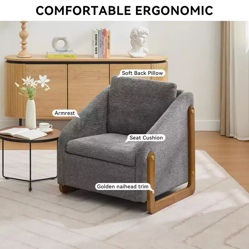 Zeus & Ruta Modern Chenille Fabric Modern Upholstered Armchair with Wooden Side Frame, Cushioned Seat & Backrest