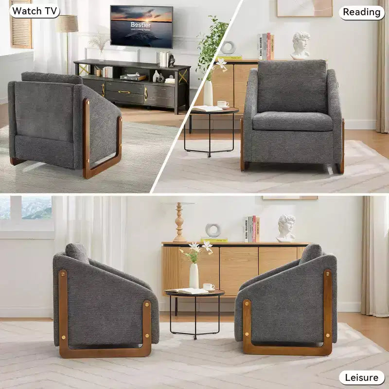 Zeus & Ruta Modern Chenille Fabric Modern Upholstered Armchair with Wooden Side Frame, Cushioned Seat & Backrest