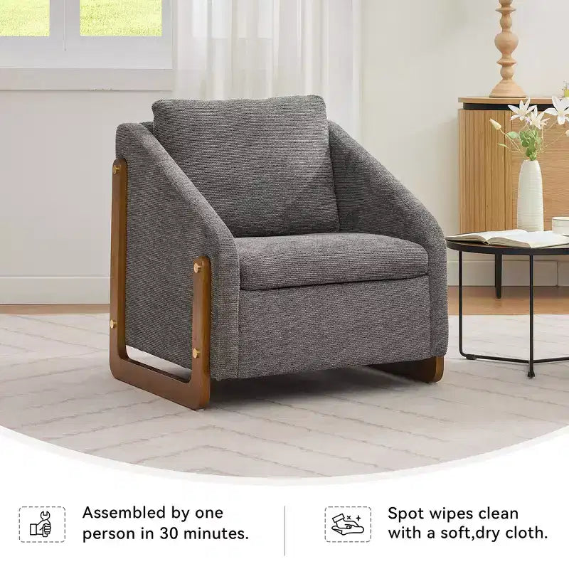 Zeus & Ruta Modern Chenille Fabric Modern Upholstered Armchair with Wooden Side Frame, Cushioned Seat & Backrest