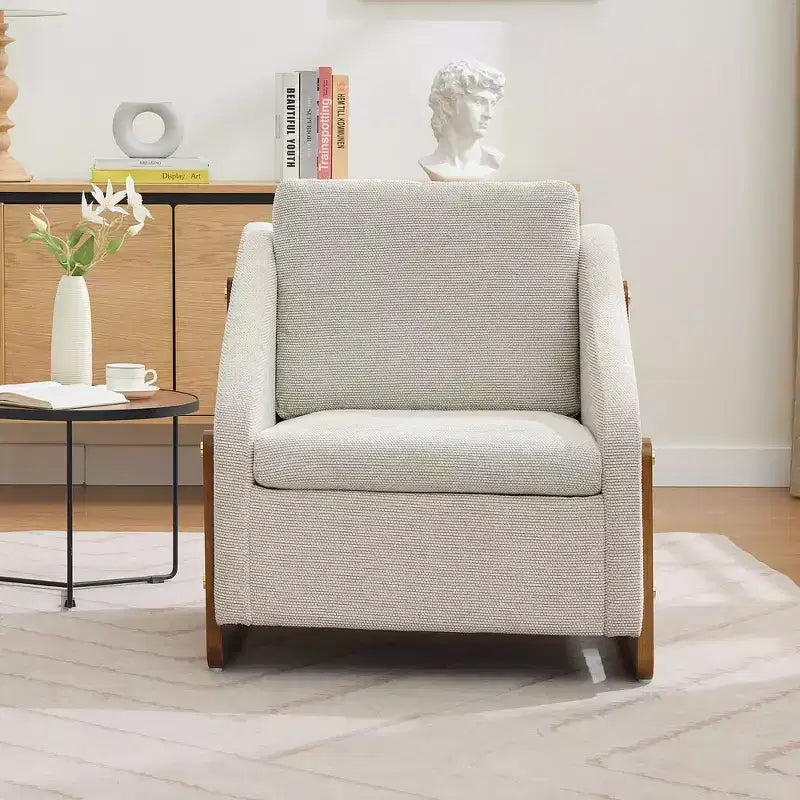 Zeus & Ruta Modern Chenille Fabric Modern Upholstered Armchair with Wooden Side Frame, Cushioned Seat & Backrest