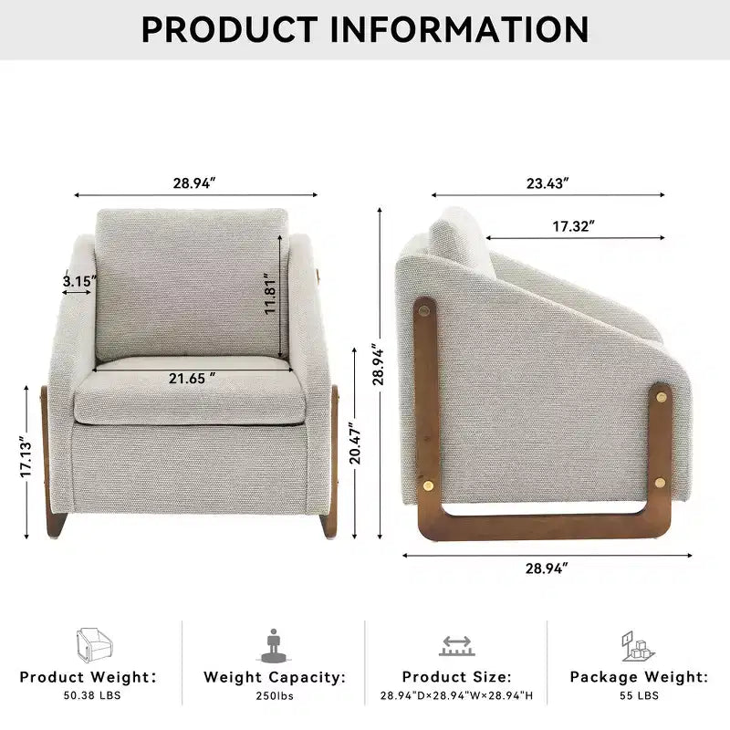 Zeus & Ruta Modern Chenille Fabric Modern Upholstered Armchair with Wooden Side Frame, Cushioned Seat & Backrest