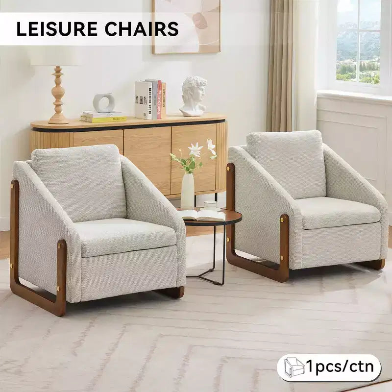 Zeus & Ruta Modern Chenille Fabric Modern Upholstered Armchair with Wooden Side Frame, Cushioned Seat & Backrest