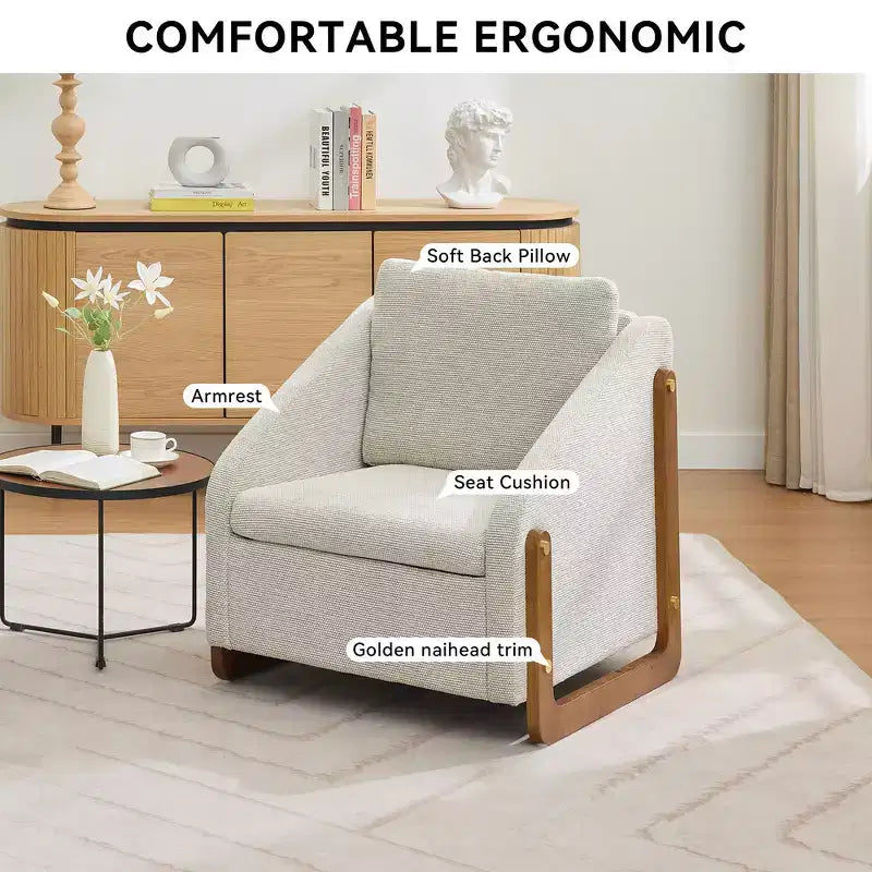 Zeus & Ruta Modern Chenille Fabric Modern Upholstered Armchair with Wooden Side Frame, Cushioned Seat & Backrest
