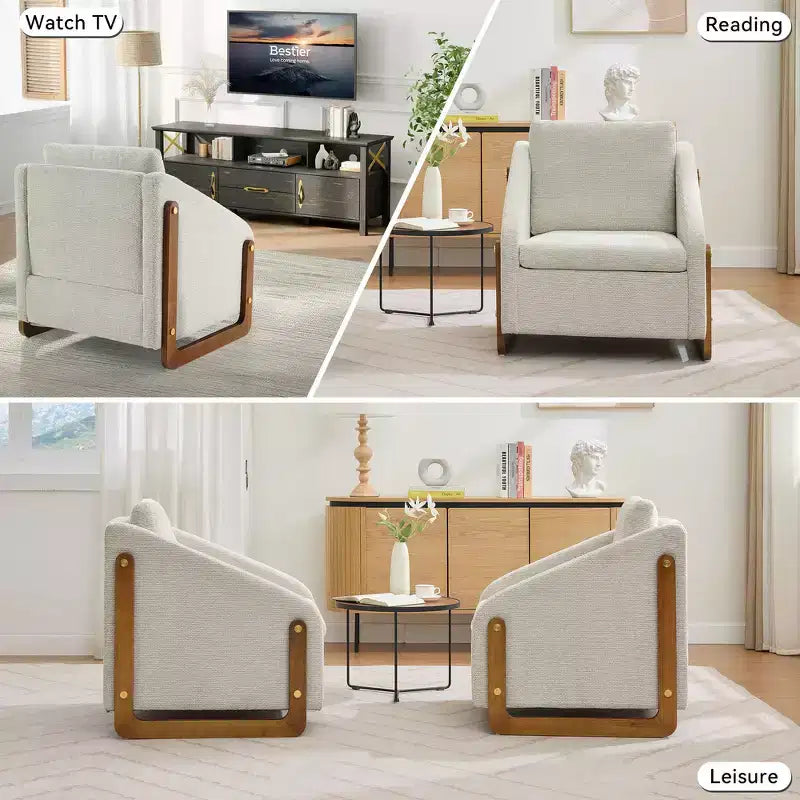 Zeus & Ruta Modern Chenille Fabric Modern Upholstered Armchair with Wooden Side Frame, Cushioned Seat & Backrest