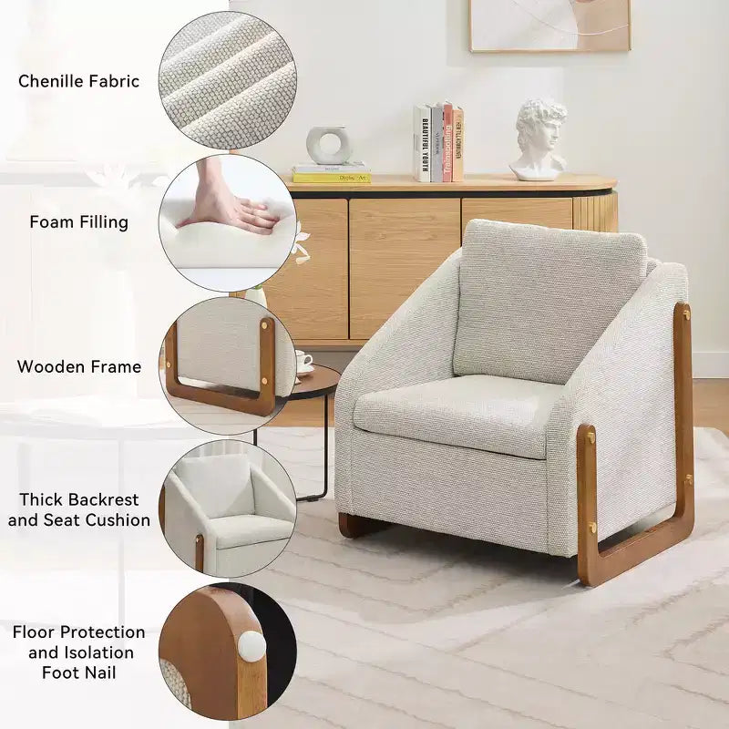 Zeus & Ruta Modern Chenille Fabric Modern Upholstered Armchair with Wooden Side Frame, Cushioned Seat & Backrest