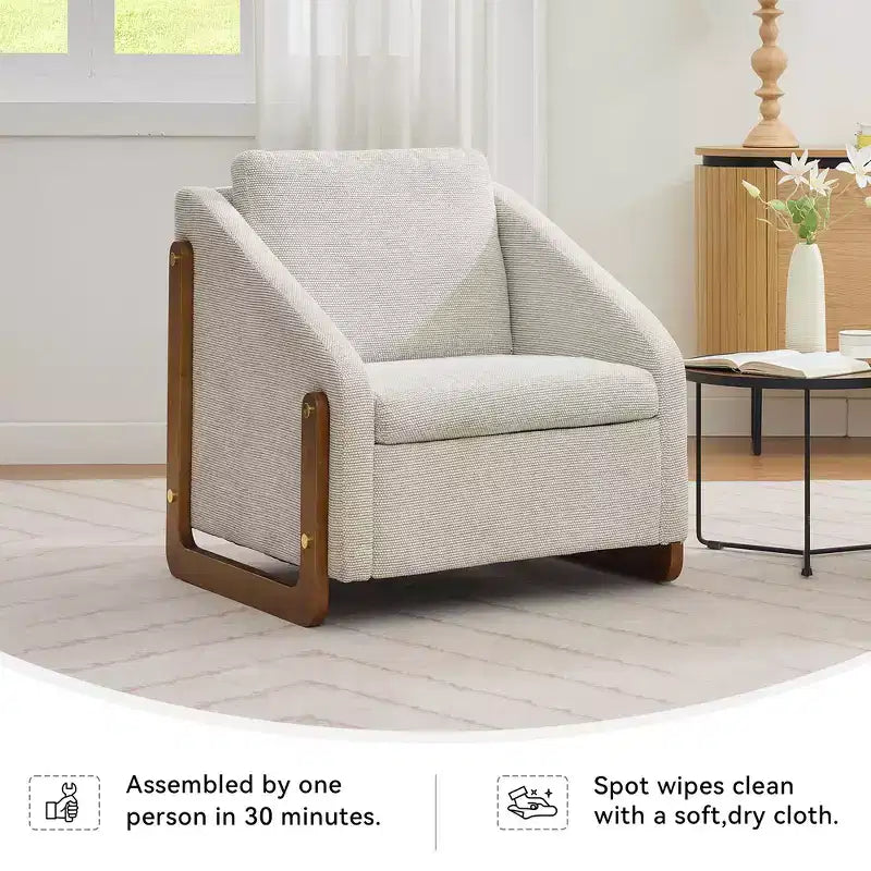 Zeus & Ruta Modern Chenille Fabric Modern Upholstered Armchair with Wooden Side Frame, Cushioned Seat & Backrest