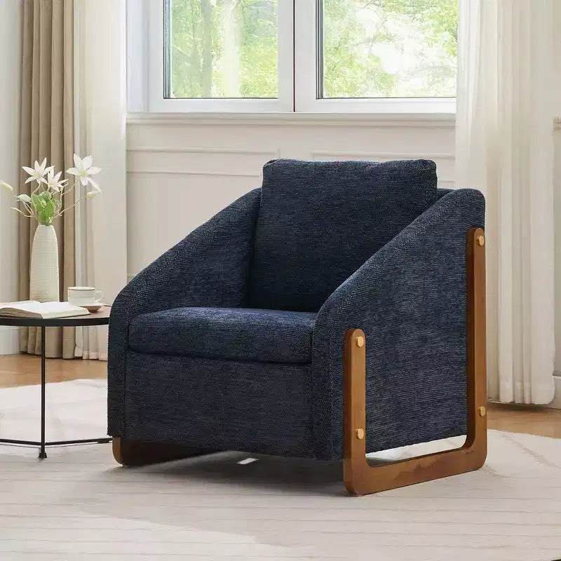 Zeus & Ruta Modern Chenille Fabric Modern Upholstered Armchair with Wooden Side Frame, Cushioned Seat & Backrest