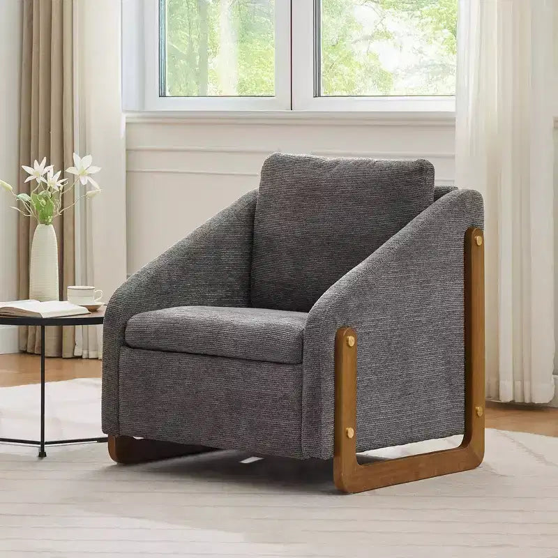 Zeus & Ruta Modern Chenille Fabric Modern Upholstered Armchair with Wooden Side Frame, Cushioned Seat & Backrest