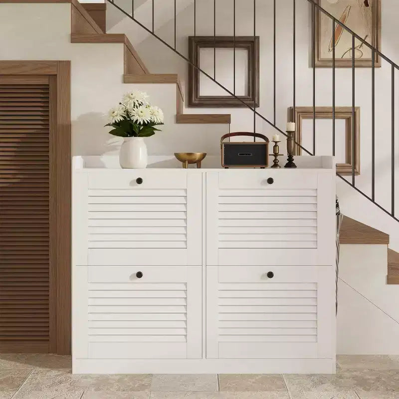 Shoe Storage Cabinet with Flip Drawers, Narrow Shoe Cabinet with Wooden Legs, Freestanding Shoes Rack Organizer for Hallway, Bedroom, Living Room