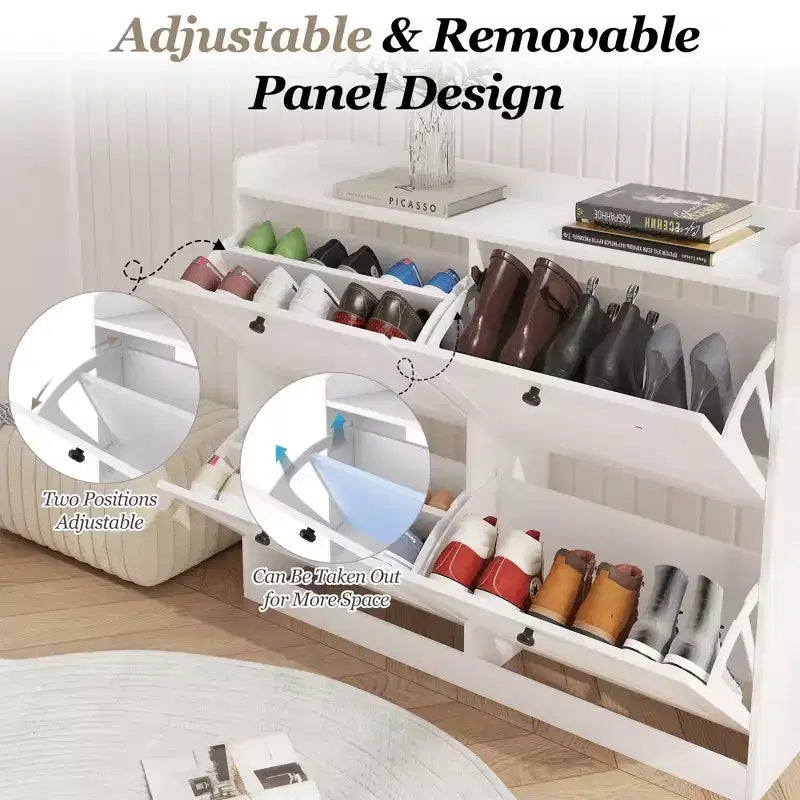 Shoe Storage Cabinet with Flip Drawers, Narrow Shoe Cabinet with Wooden Legs, Freestanding Shoes Rack Organizer for Hallway, Bedroom, Living Room