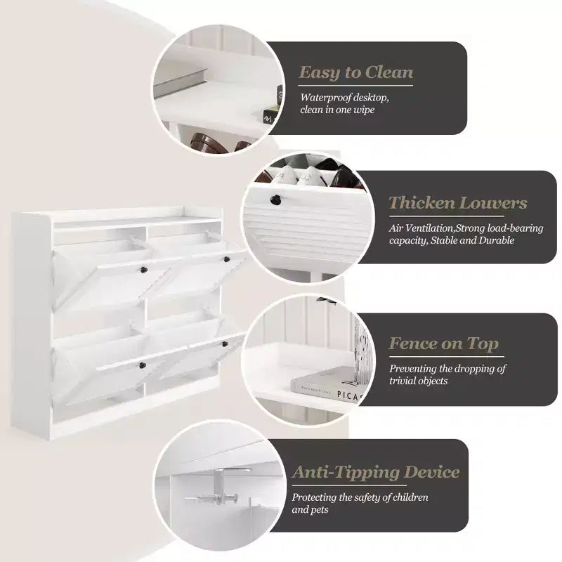 Shoe Storage Cabinet with Flip Drawers, Narrow Shoe Cabinet with Wooden Legs, Freestanding Shoes Rack Organizer for Hallway, Bedroom, Living Room