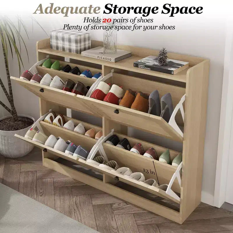 Shoe Storage Cabinet with Flip Drawers, Narrow Shoe Cabinet with Wooden Legs, Freestanding Shoes Rack Organizer for Hallway, Bedroom, Living Room