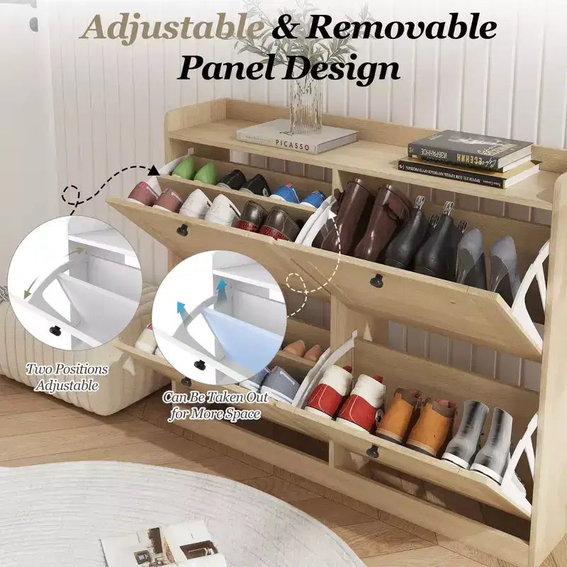Shoe Storage Cabinet with Flip Drawers, Narrow Shoe Cabinet with Wooden Legs, Freestanding Shoes Rack Organizer for Hallway, Bedroom, Living Room