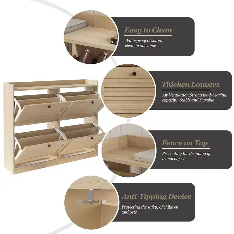 Shoe Storage Cabinet with Flip Drawers, Narrow Shoe Cabinet with Wooden Legs, Freestanding Shoes Rack Organizer for Hallway, Bedroom, Living Room