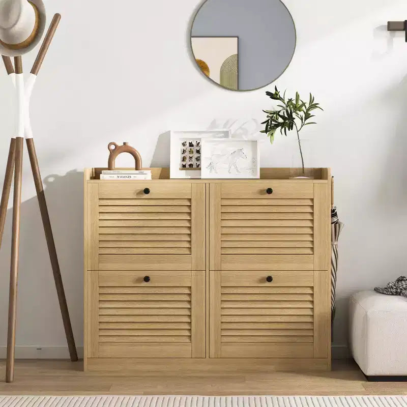 Shoe Storage Cabinet with Flip Drawers, Narrow Shoe Cabinet with Wooden Legs, Freestanding Shoes Rack Organizer for Hallway, Bedroom, Living Room