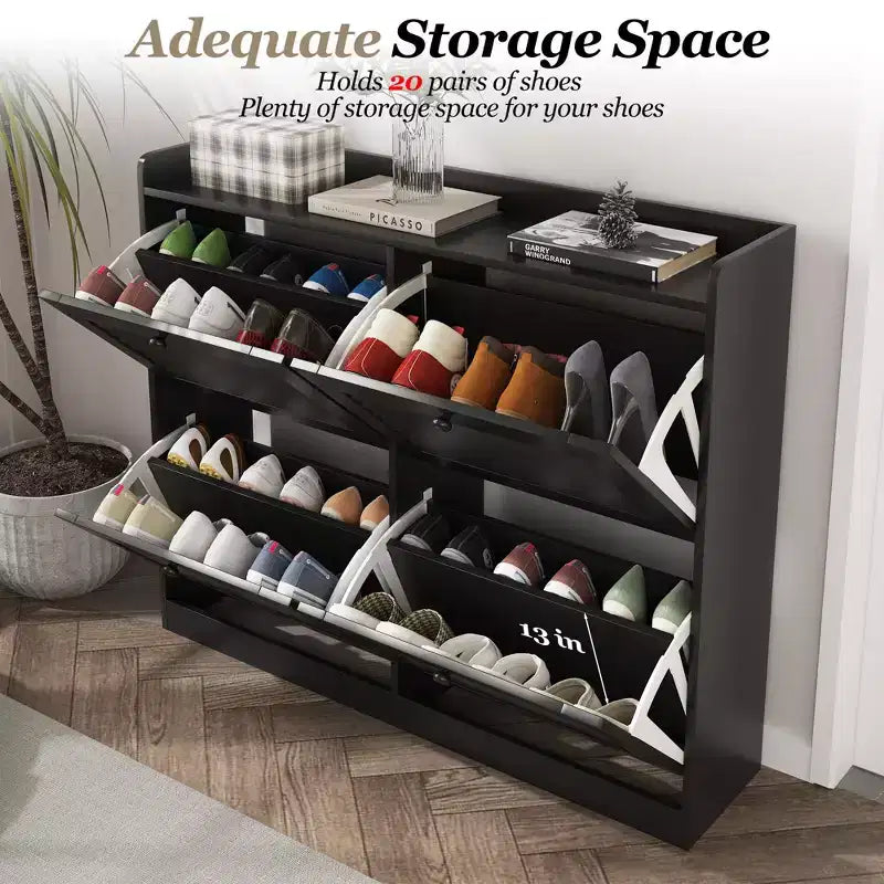Shoe Storage Cabinet with Flip Drawers, Narrow Shoe Cabinet with Wooden Legs, Freestanding Shoes Rack Organizer for Hallway, Bedroom, Living Room