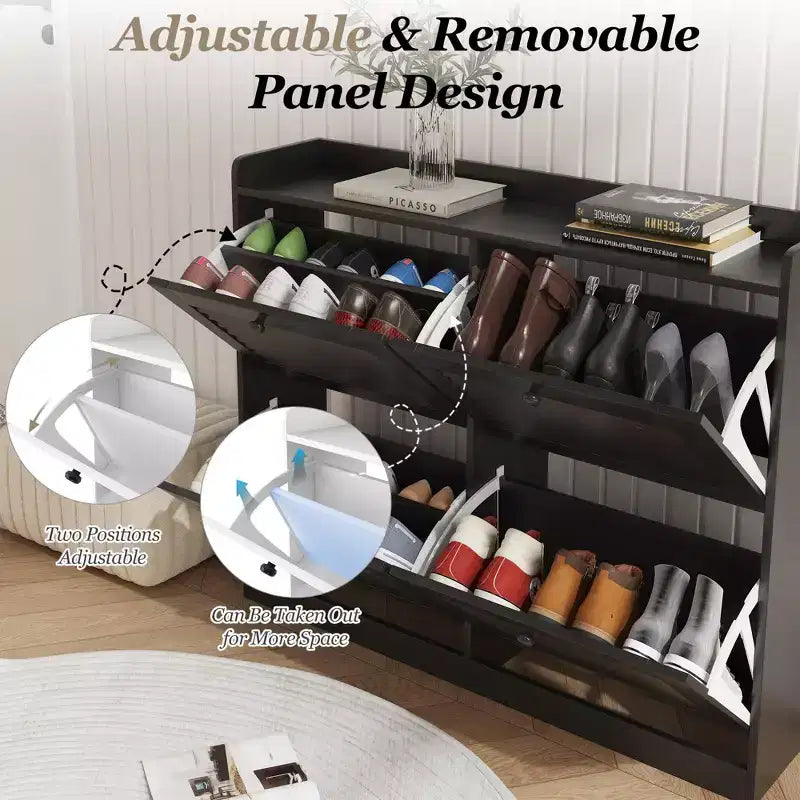 Shoe Storage Cabinet with Flip Drawers, Narrow Shoe Cabinet with Wooden Legs, Freestanding Shoes Rack Organizer for Hallway, Bedroom, Living Room