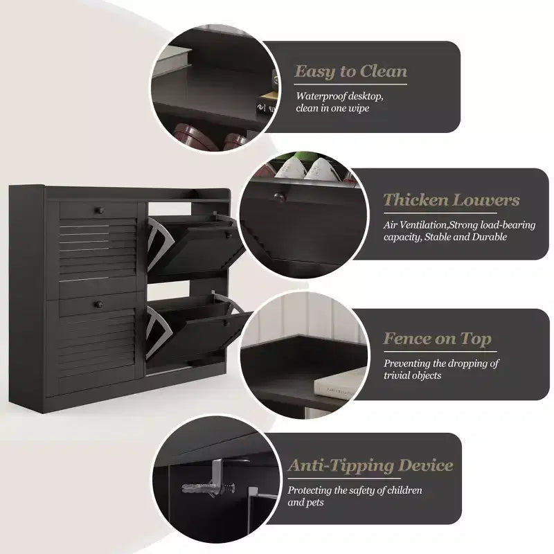 Shoe Storage Cabinet with Flip Drawers, Narrow Shoe Cabinet with Wooden Legs, Freestanding Shoes Rack Organizer for Hallway, Bedroom, Living Room