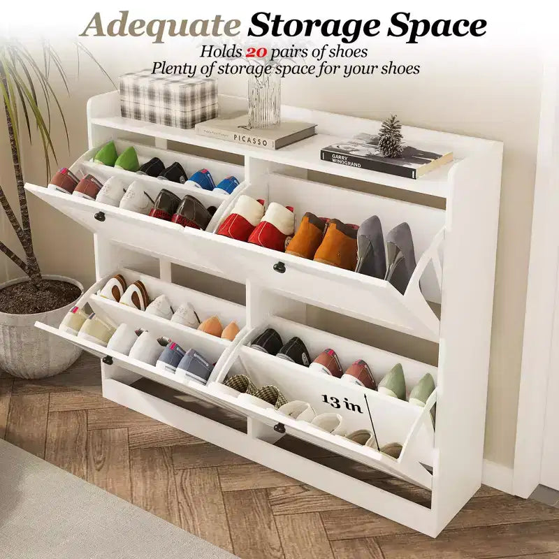 Shoe Storage Cabinet with Flip Drawers, Narrow Shoe Cabinet with Wooden Legs, Freestanding Shoes Rack Organizer for Hallway, Bedroom, Living Room