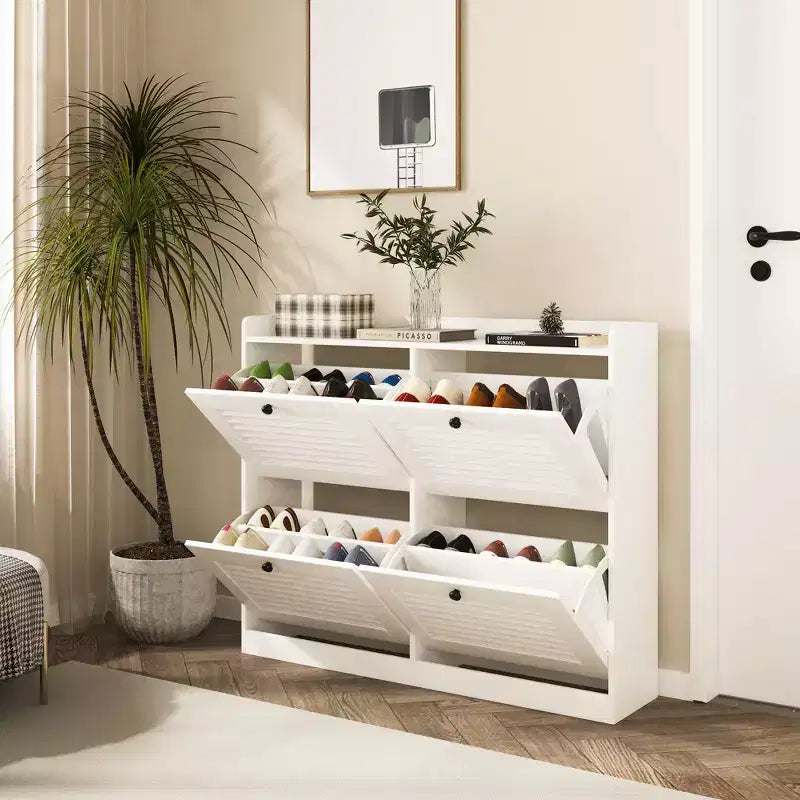 Shoe Storage Cabinet with Flip Drawers, Narrow Shoe Cabinet with Wooden Legs, Freestanding Shoes Rack Organizer for Hallway, Bedroom, Living Room