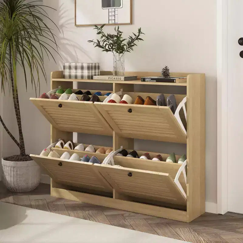 Shoe Storage Cabinet with Flip Drawers, Narrow Shoe Cabinet with Wooden Legs, Freestanding Shoes Rack Organizer for Hallway, Bedroom, Living Room