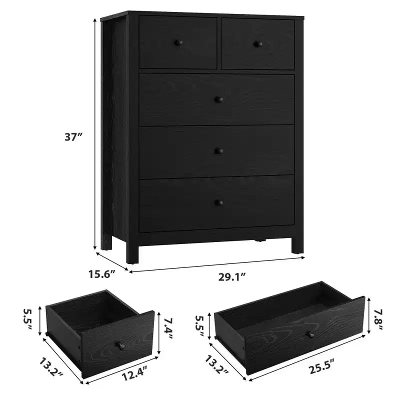 5 Drawer Dresser, Modern Dresser Organizer with Storage Drawers, Wooden Chests of Drawers for Bedroom, Entryway, Hallway