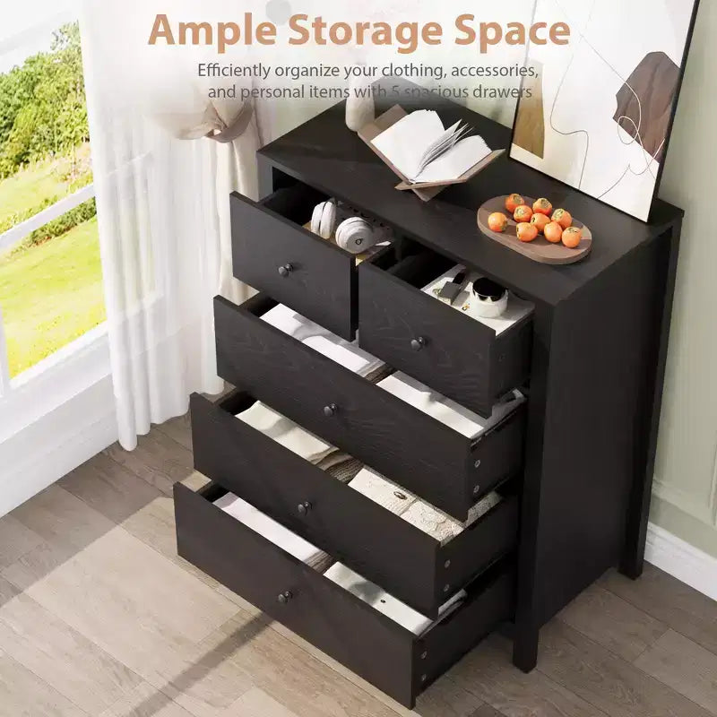 5 Drawer Dresser, Modern Dresser Organizer with Storage Drawers, Wooden Chests of Drawers for Bedroom, Entryway, Hallway