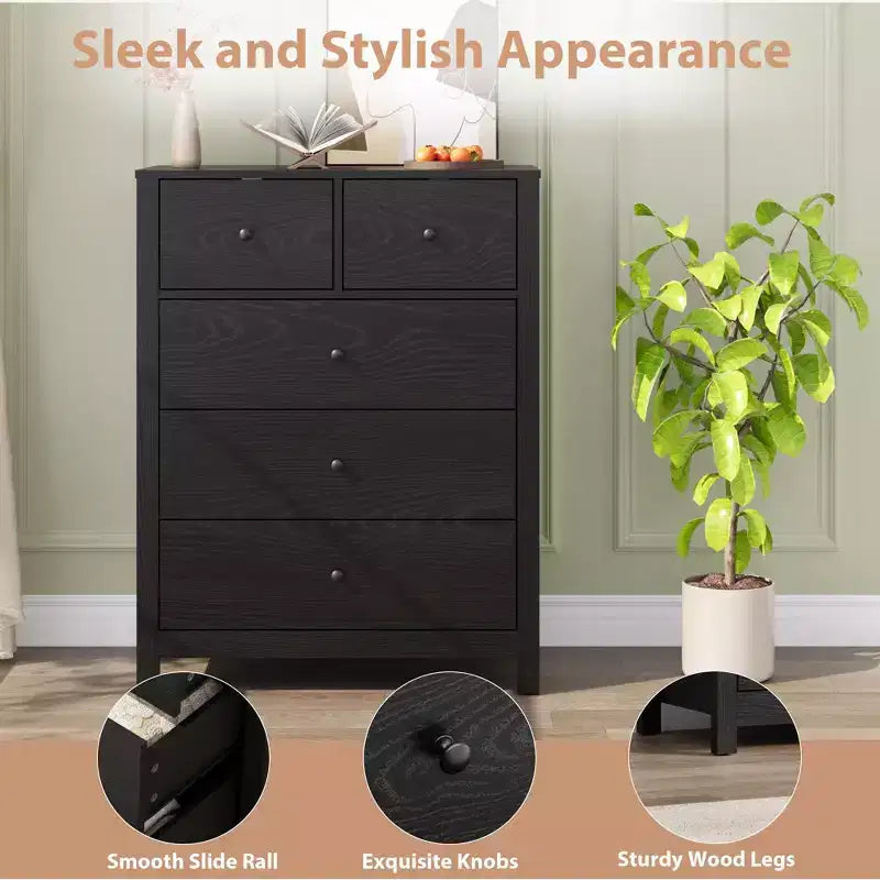 5 Drawer Dresser, Modern Dresser Organizer with Storage Drawers, Wooden Chests of Drawers for Bedroom, Entryway, Hallway