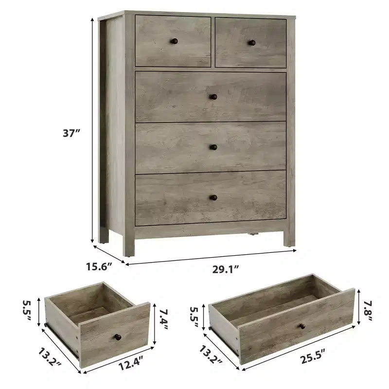 5 Drawer Dresser, Modern Dresser Organizer with Storage Drawers, Wooden Chests of Drawers for Bedroom, Entryway, Hallway
