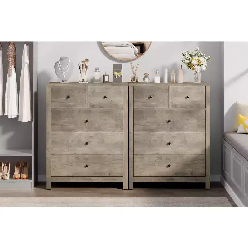 5 Drawer Dresser, Modern Dresser Organizer with Storage Drawers, Wooden Chests of Drawers for Bedroom, Entryway, Hallway